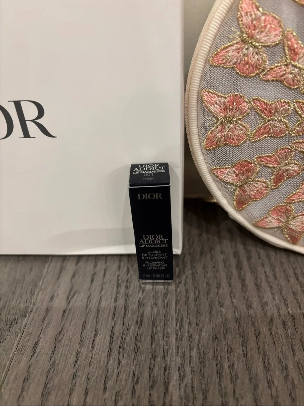 🩷NWT Dior Trousse Butterfly Pouch in Pink and Gold with Lip Maximizer🩷